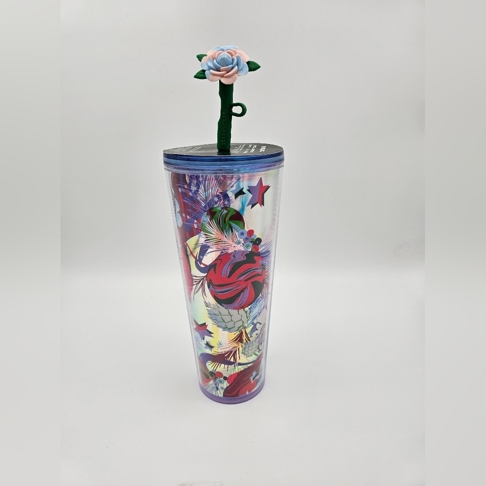 STARBUCKS Holiday 2023 ROSE Silicone STRAW TOPPER 24oz Venti Tumbler